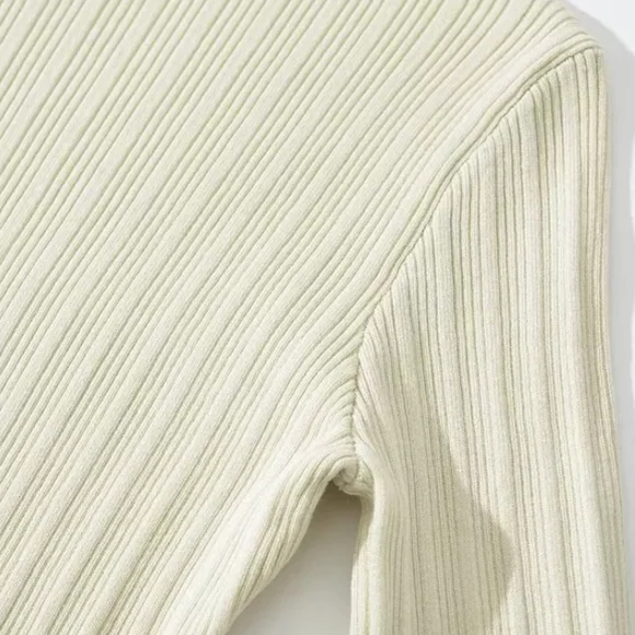 Cream Ribbed Knit High Neck Midi Dress - Picture 9 of 15